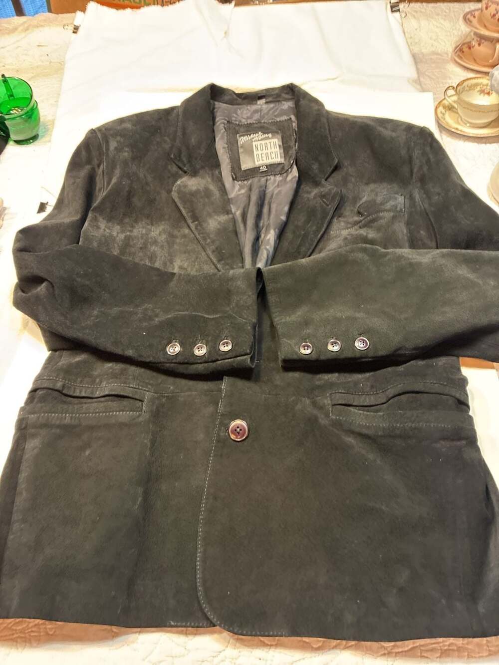 Michael Hoban North Beach Vintage Black Suede Leather Blazer Jacket Size 40